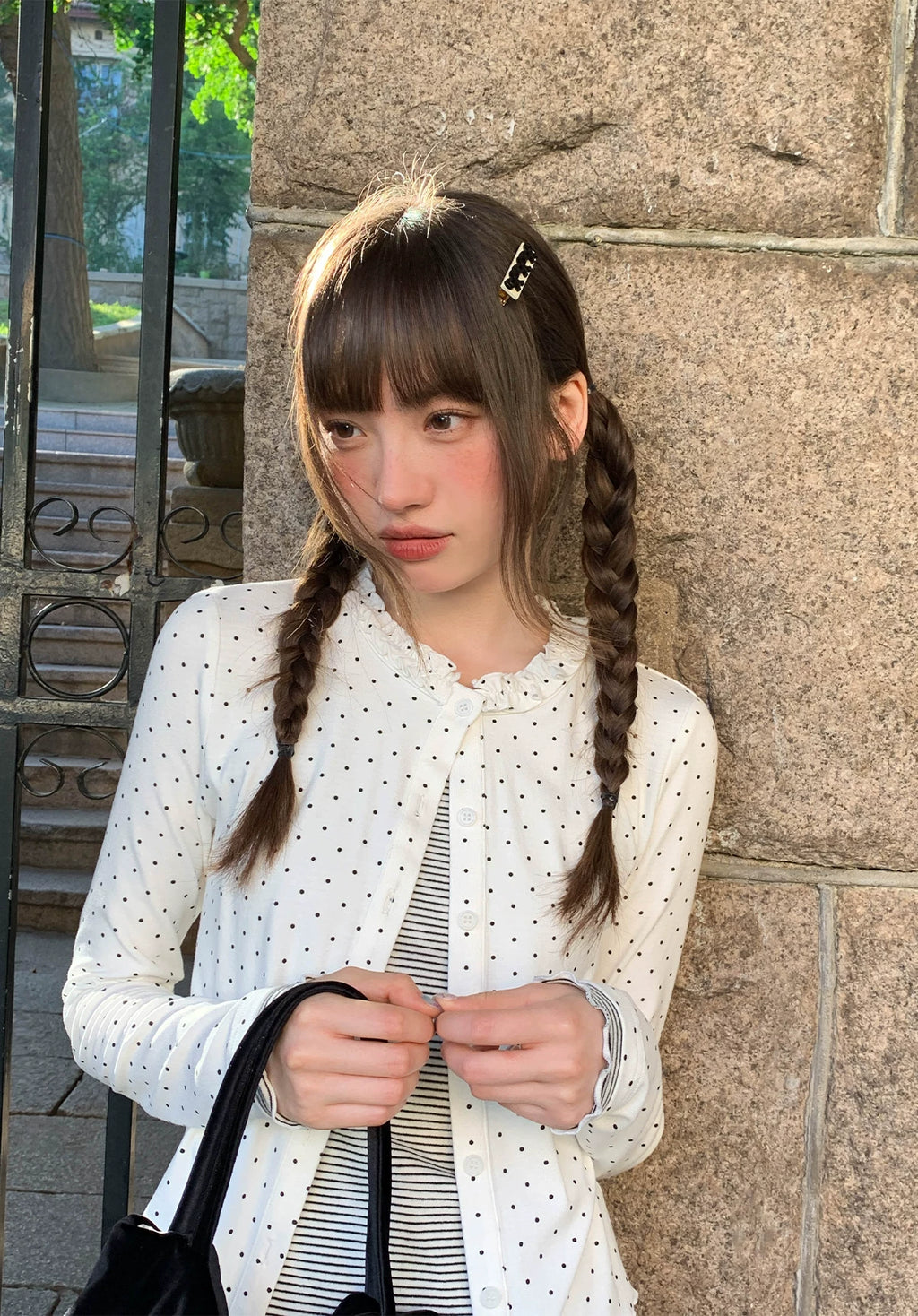KANO Polka Dot Splicing Lace Long Sleeve