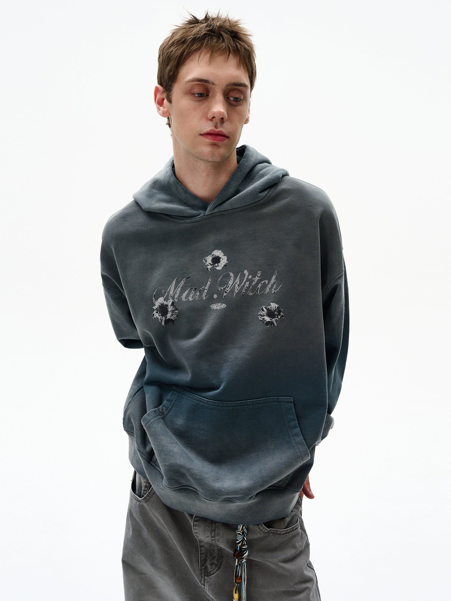 MADWITCH Gradual Change Wash Print Hooded Sweater