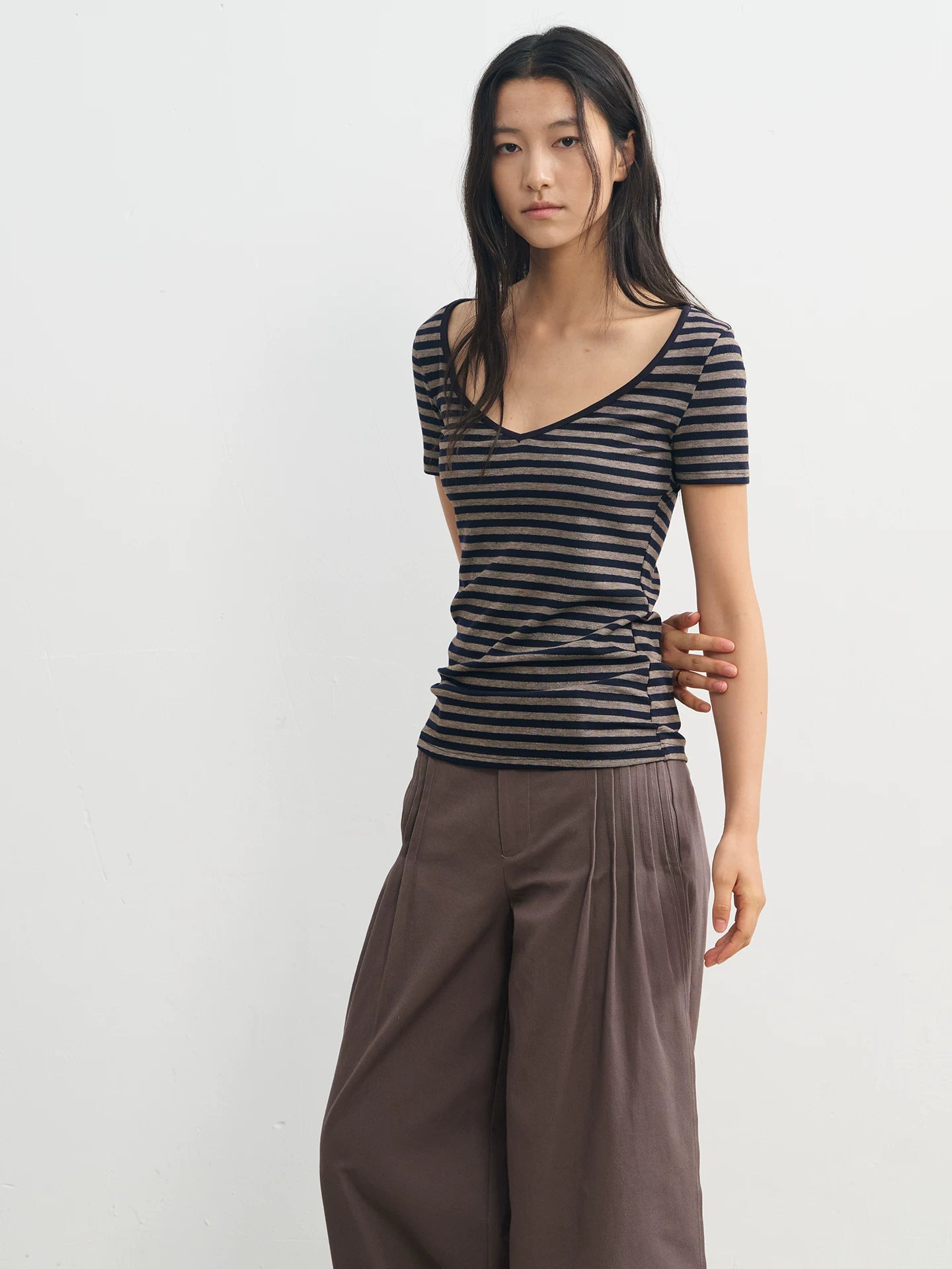 LINY LIBERTY Vintage Contrasting Stripes Loose Waist Tee