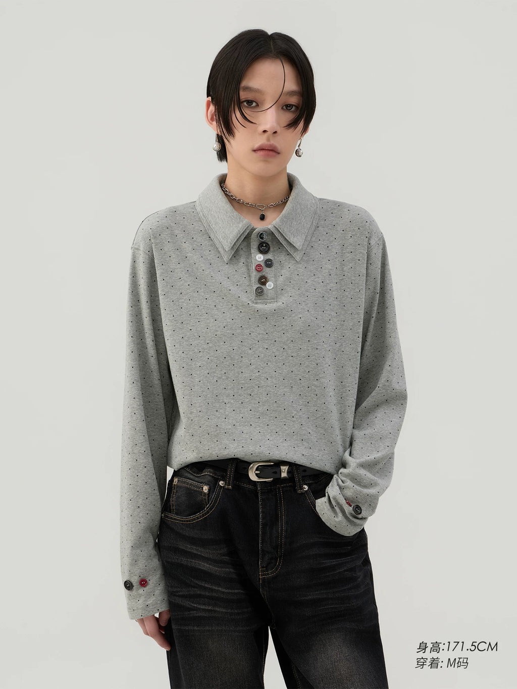 Sameuoo Double Polo Neck Polo Dot Long Sleeve