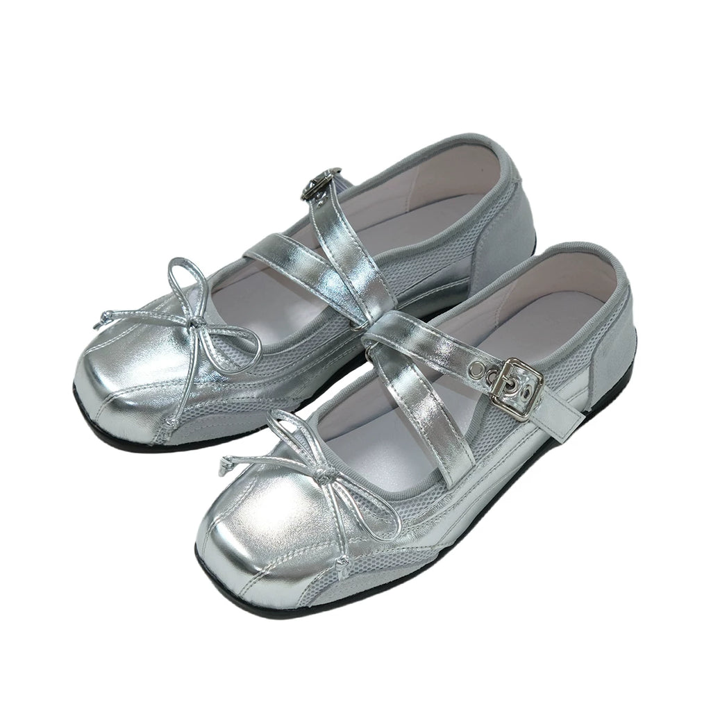 Mooreyu Vintage Versatile Leather Bow Flats