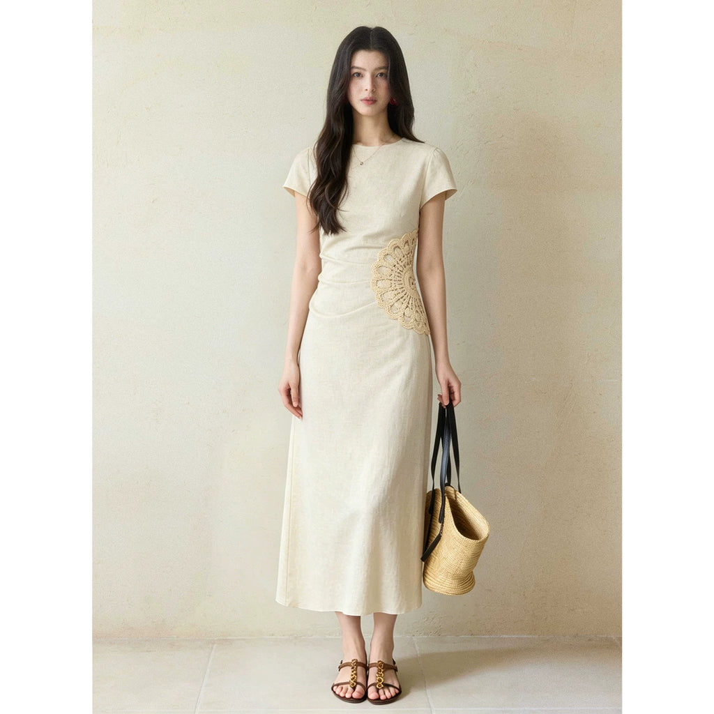 TYANG High-end Temperament Stitching Hand-crocheted Flower Dress
