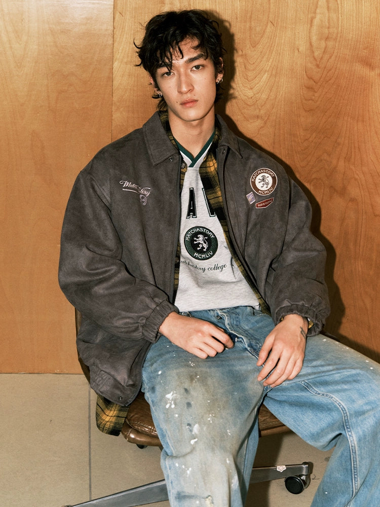 MATCHA STORY Embroidered Badge Vintage Tooling Jacket