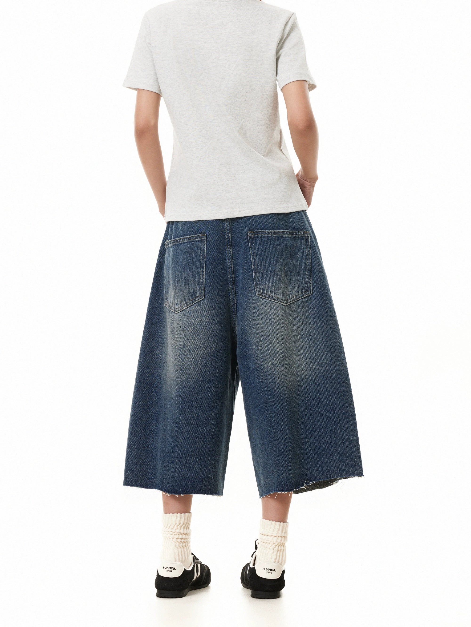 BTSG Pearl Vintage Loose Wide Leg Denim Shorts