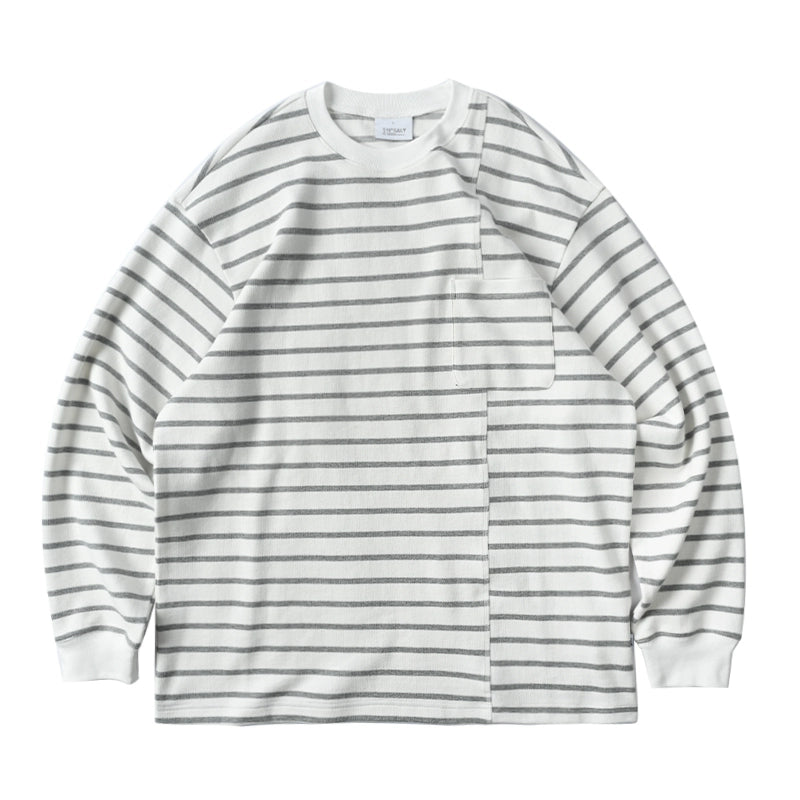 NUMBERSALT Japanese Casual Loose Crew Neck Striped Long Sleeve
