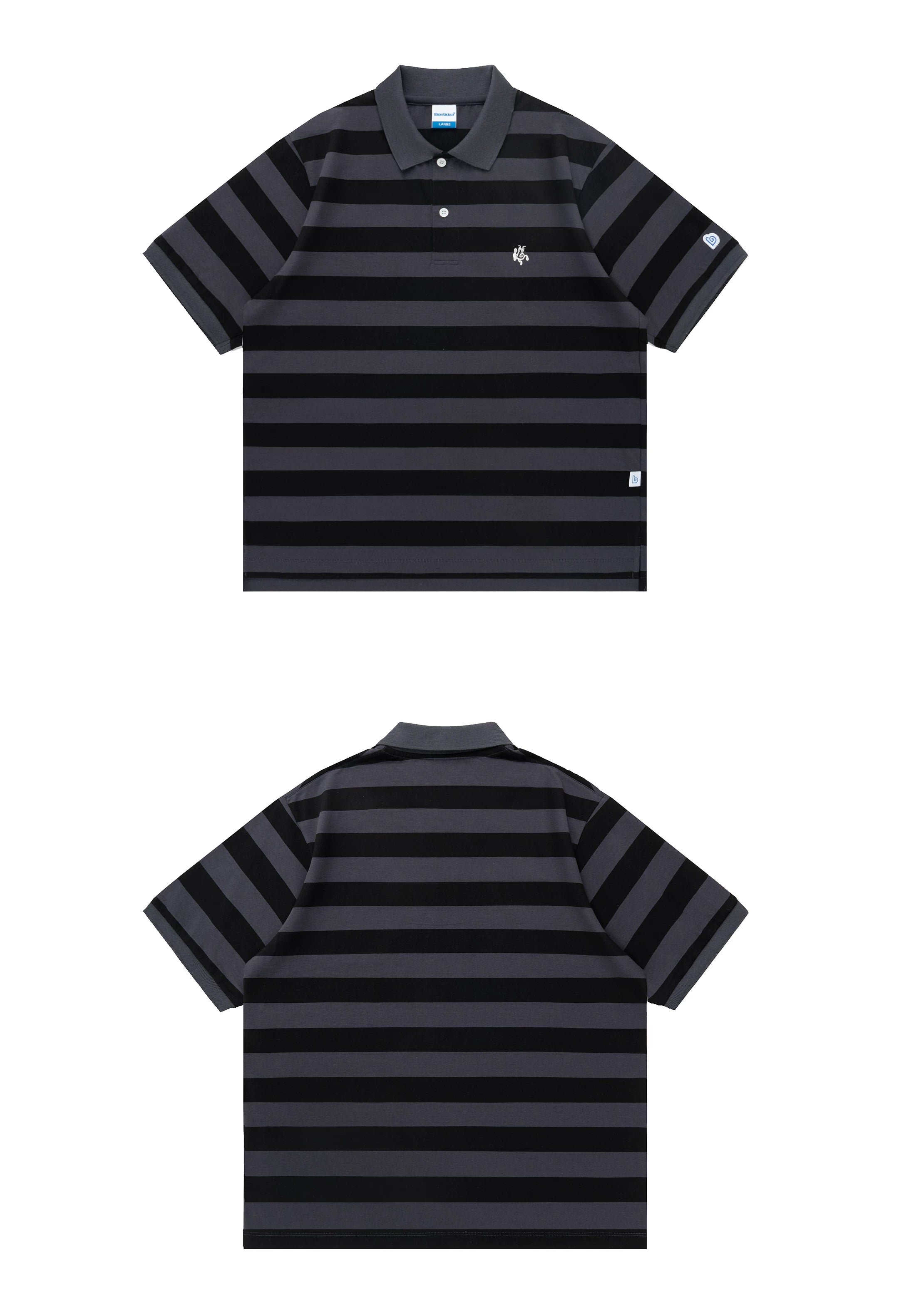 BENT IDEA Wide Stripe Embroidered Polo Shirt Tee