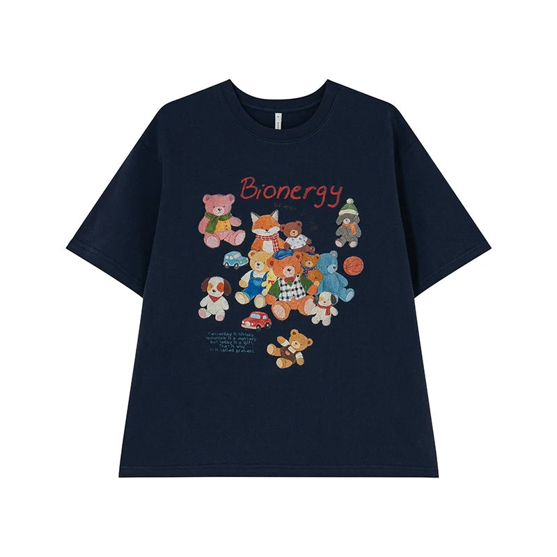 KANO Cartoon Bear Pullover Round Neck Casual Tee