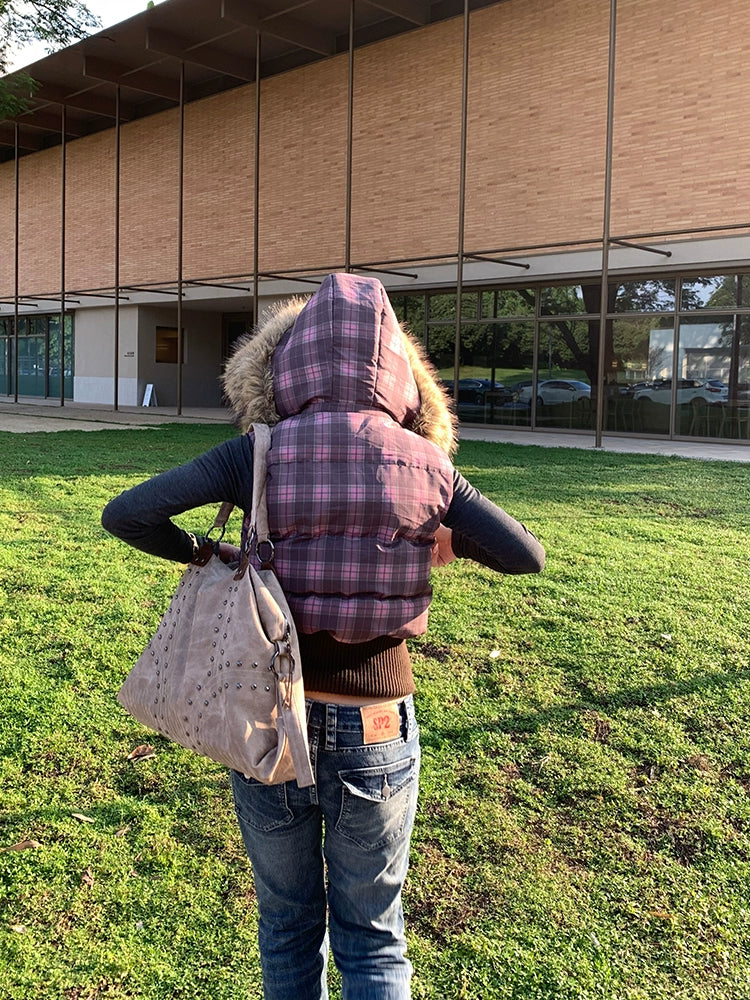 EAHO Plaid Sweater Cotton-padded Jacket Vest