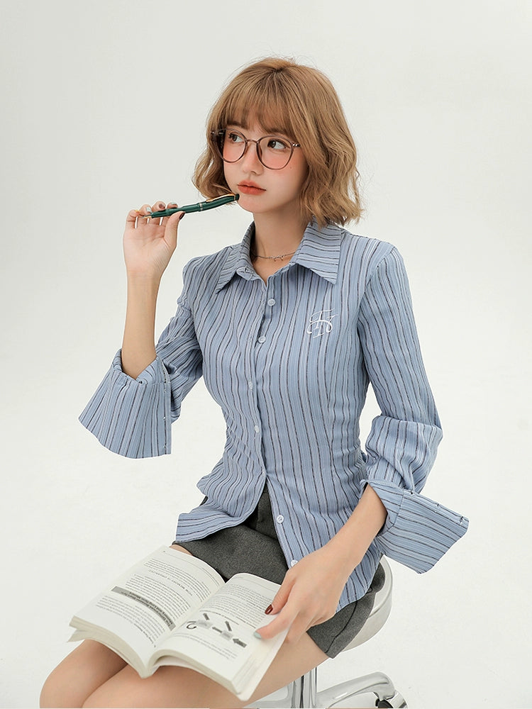 Girlyhalo College Striped Slim-Fit Shirt