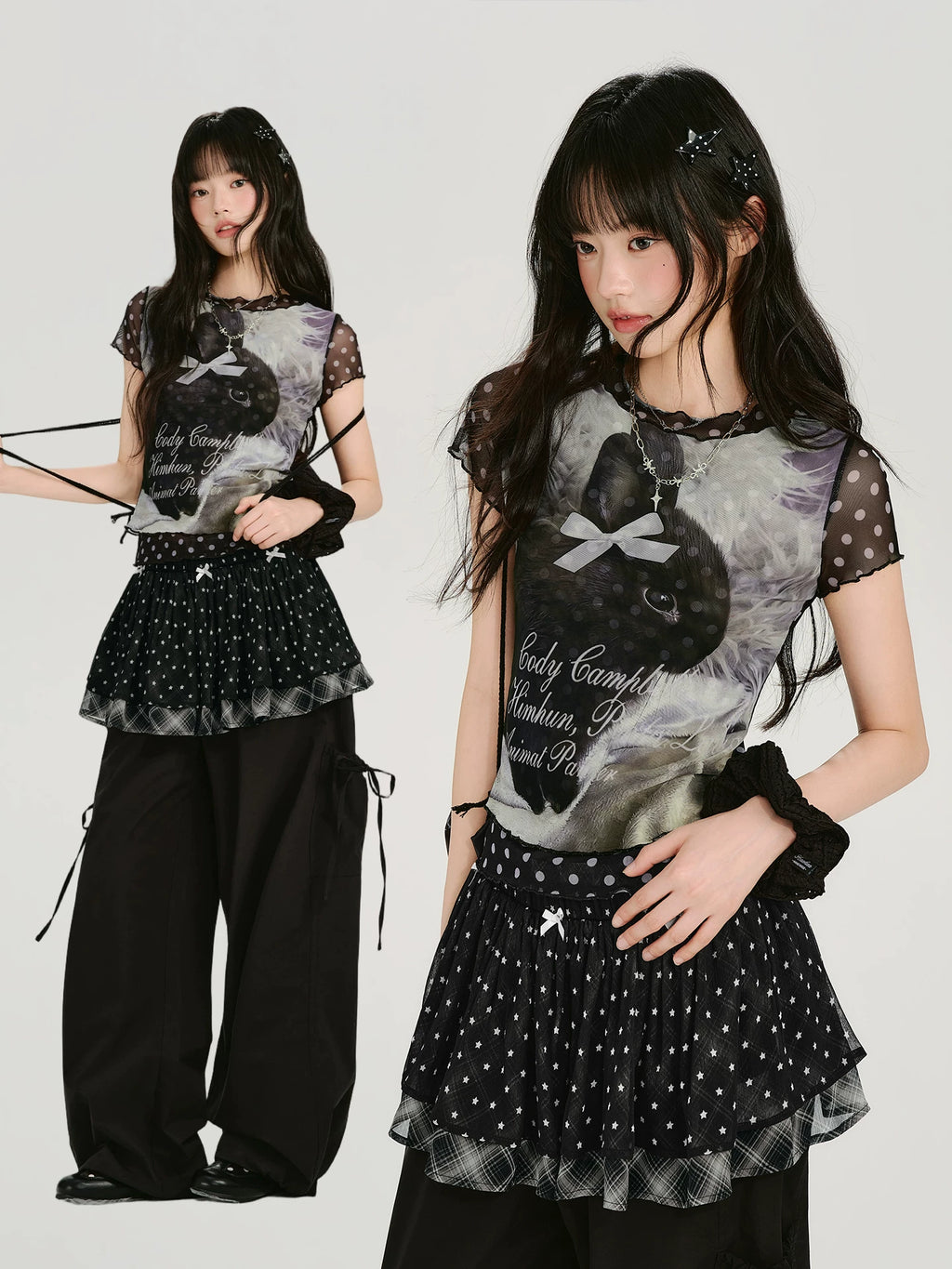 Girlyhalo Retro Mesh Polka Dot Slim Tee