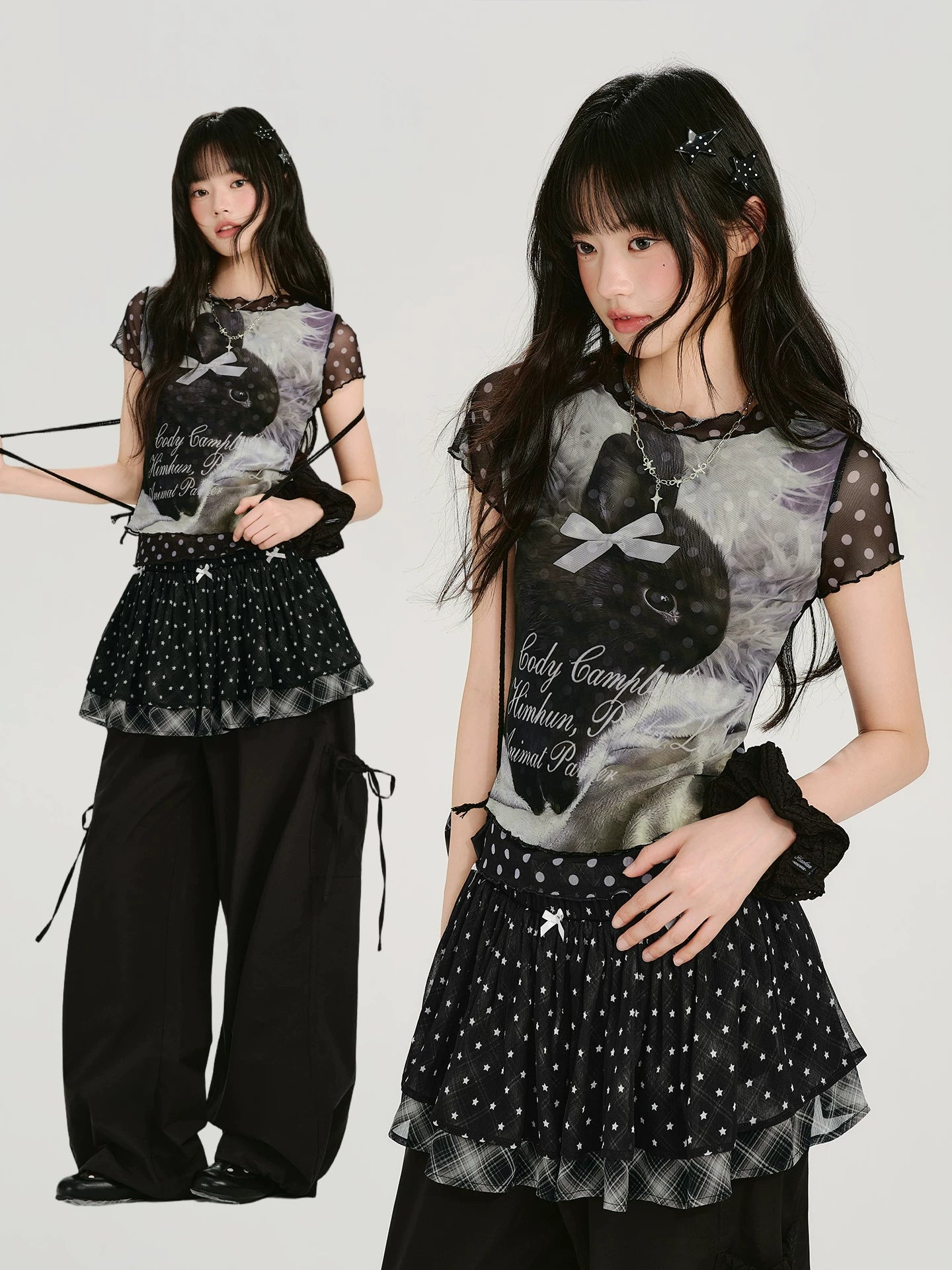 Girlyhalo Retro Mesh Polka Dot Slim Tee