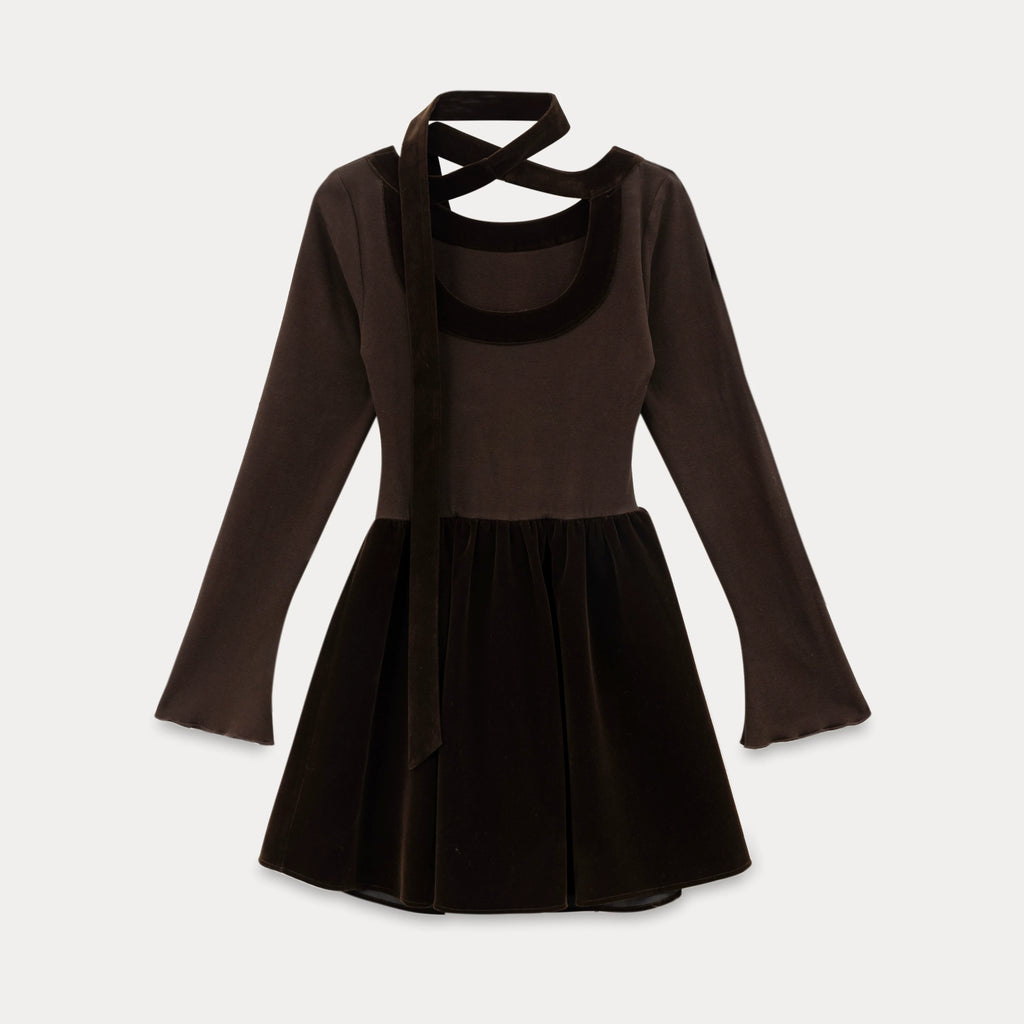 EGGKA Temperament Splicing Slim-fitting Waist A-word Dress