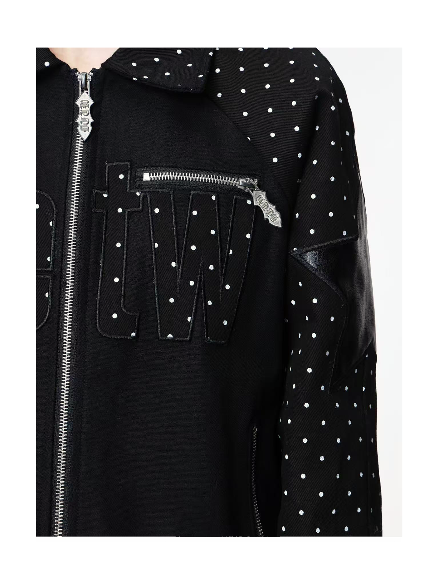 DETW Vintage Polka Dot Notched Collar Patchwork Jacket