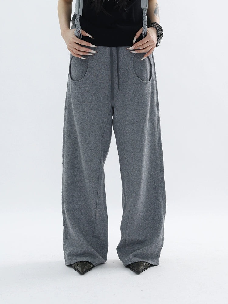 FUZZYKON Round Pocket Loose Straight Sweatpants