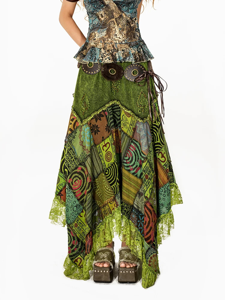 Arielink Stitching Irregular Hem A-word Skirt