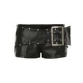 FUNOFF Vintage Leather Metal Buckle Low Waist Shorts