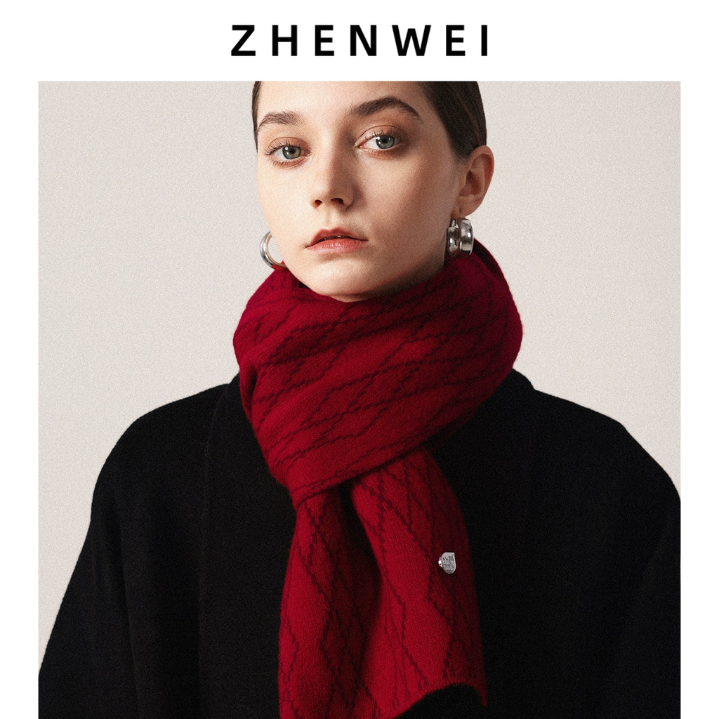 ZHENWEI Rhombus Plaid Short Knitted Scarf