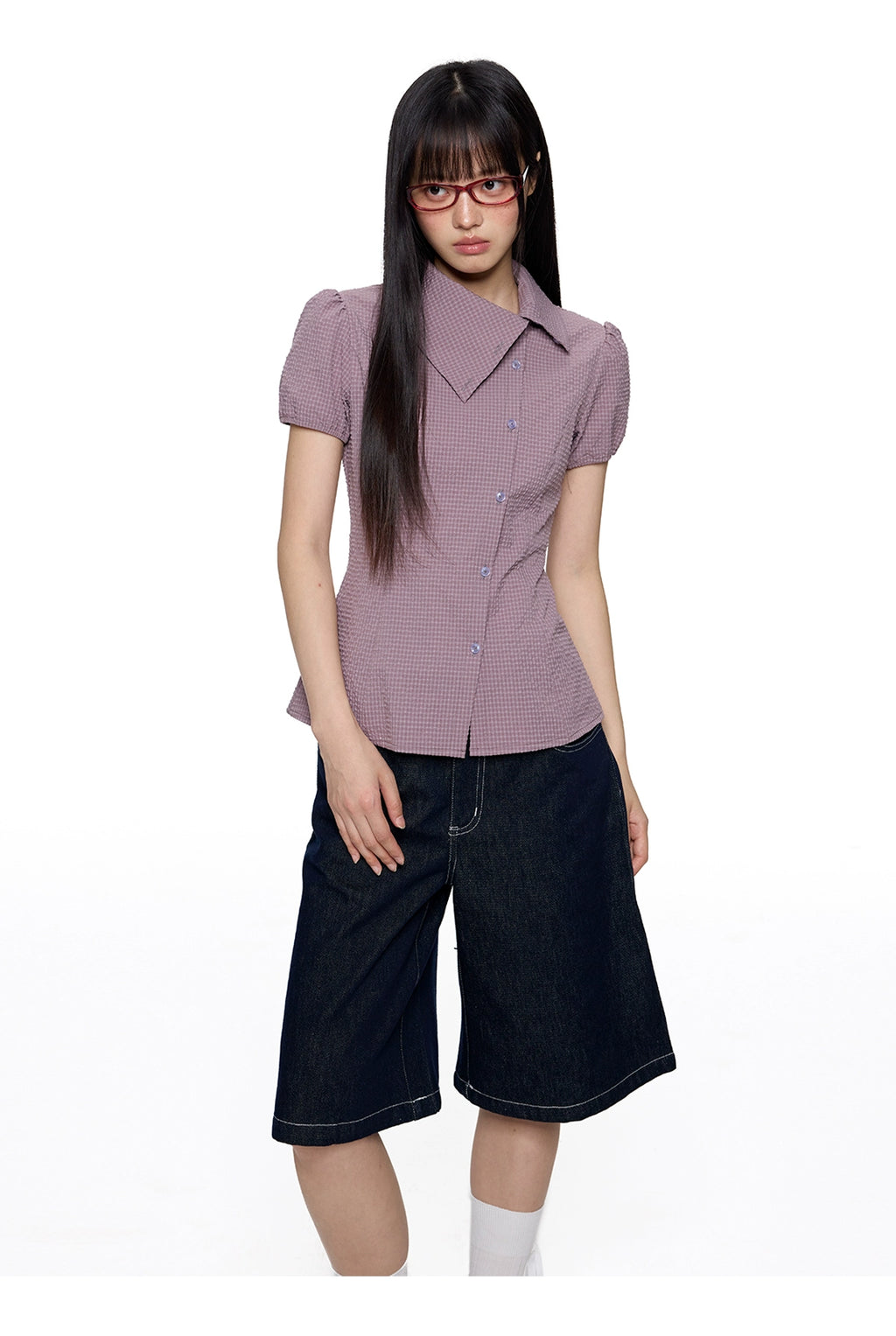 EZEK Temperament Slim-fit Plaid Short-sleeved Shirt