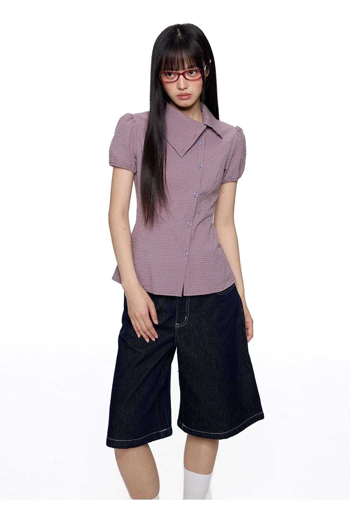 EZEK Temperament Slim-fit Plaid Short-sleeved Shirt