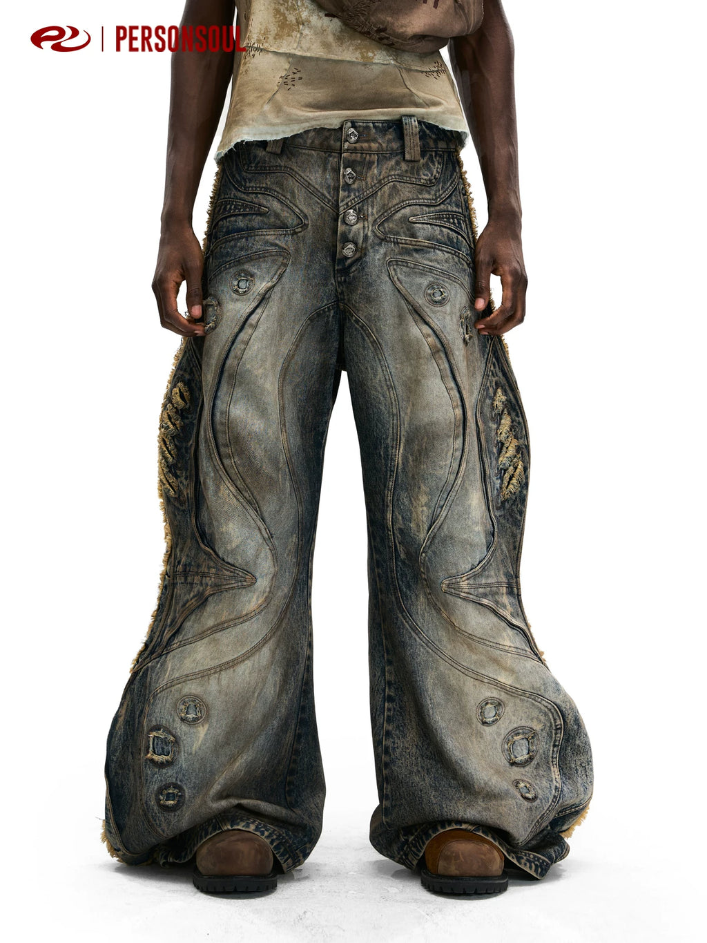 PERSONSOUL Claw Marks Destroy Old Jeans