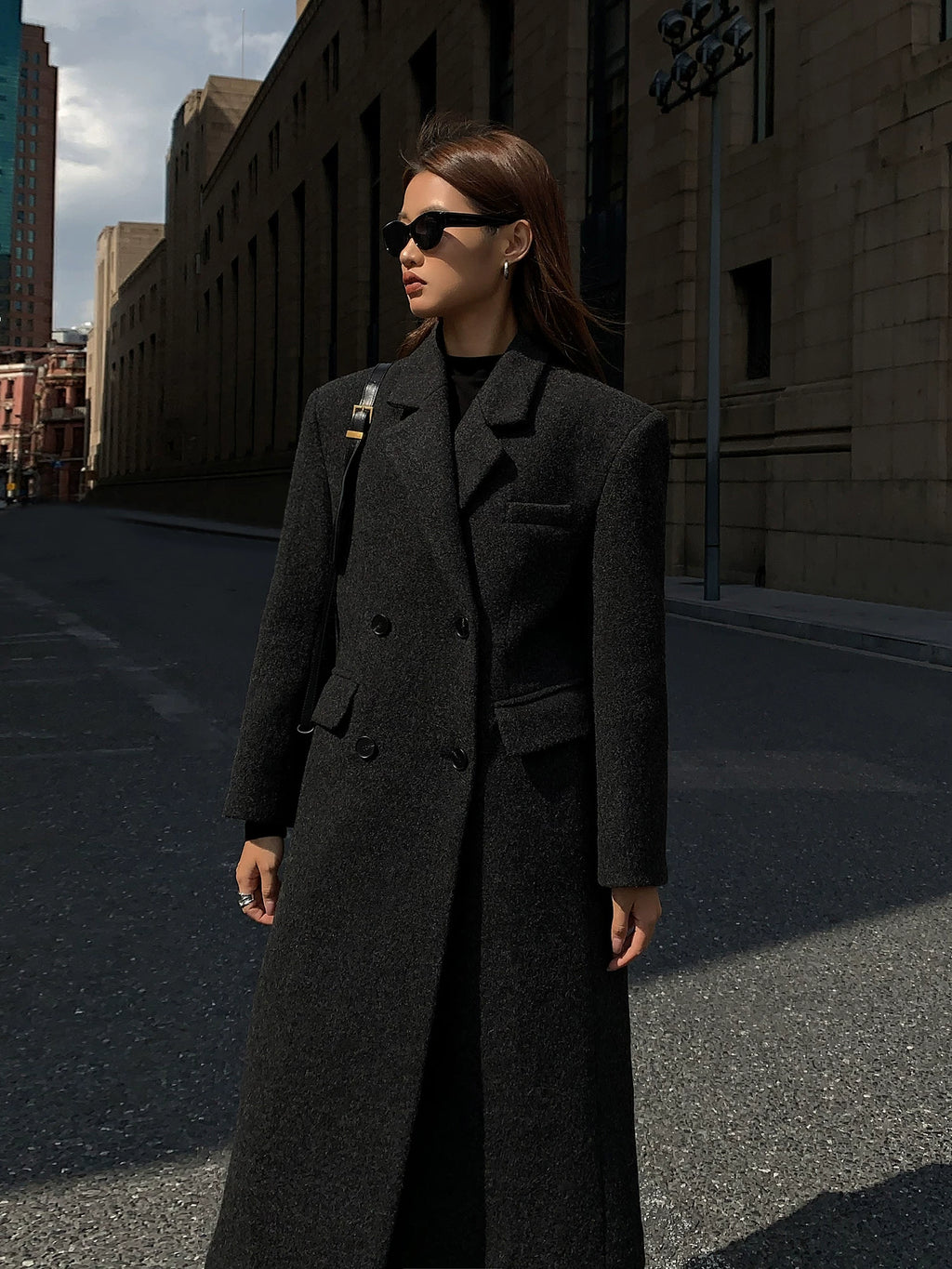OUSPH Double-breasted Wool Woolen Coat
