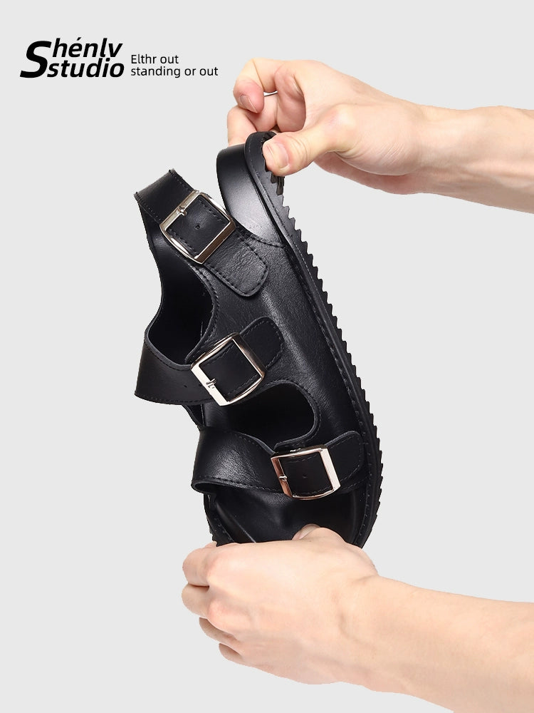 SHENLV STUDIO Vintage Roman Soft-soled Open-toed Beach Shoes