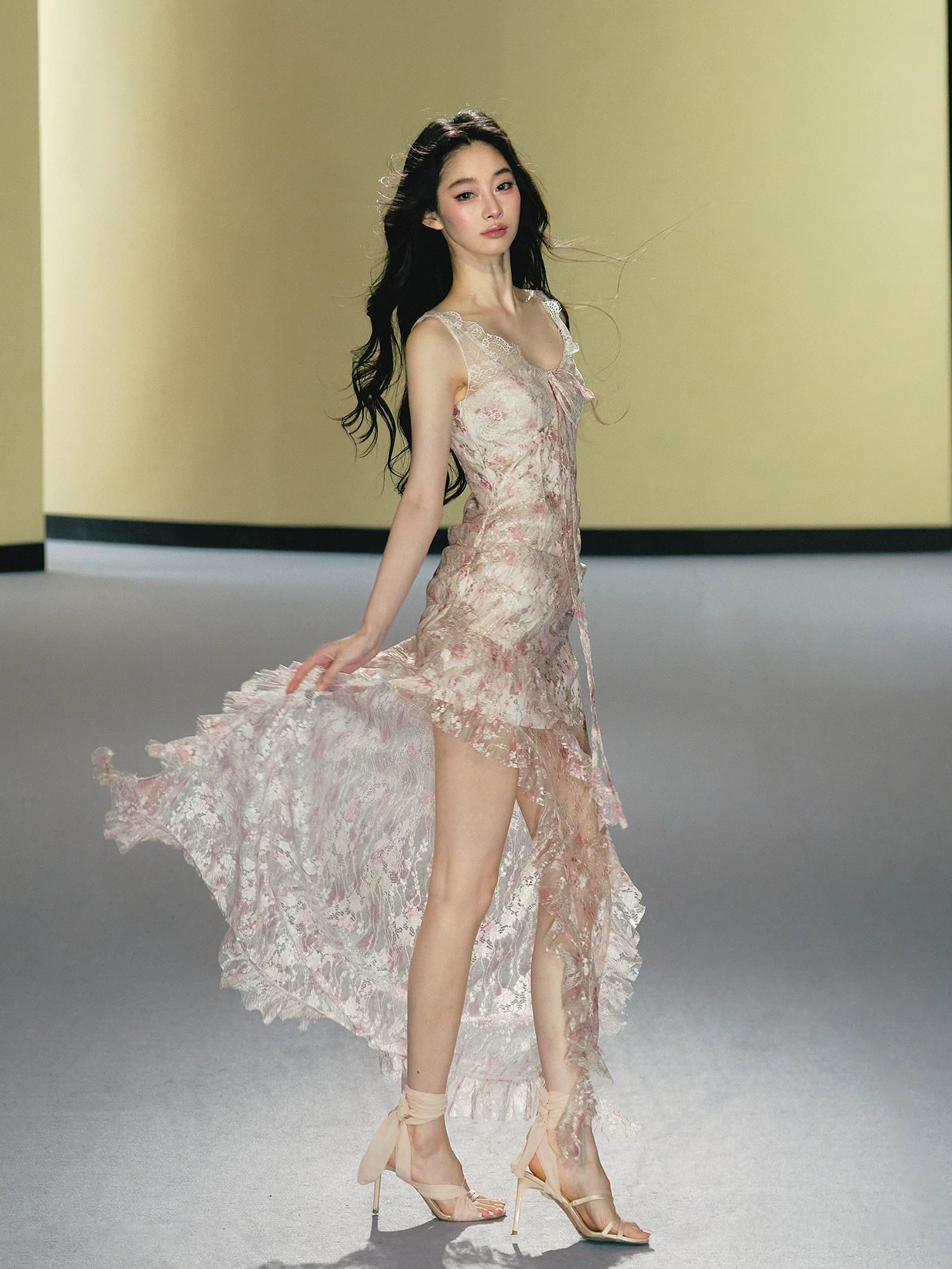 AGAM Lace Stitching Slim Suspender Dress