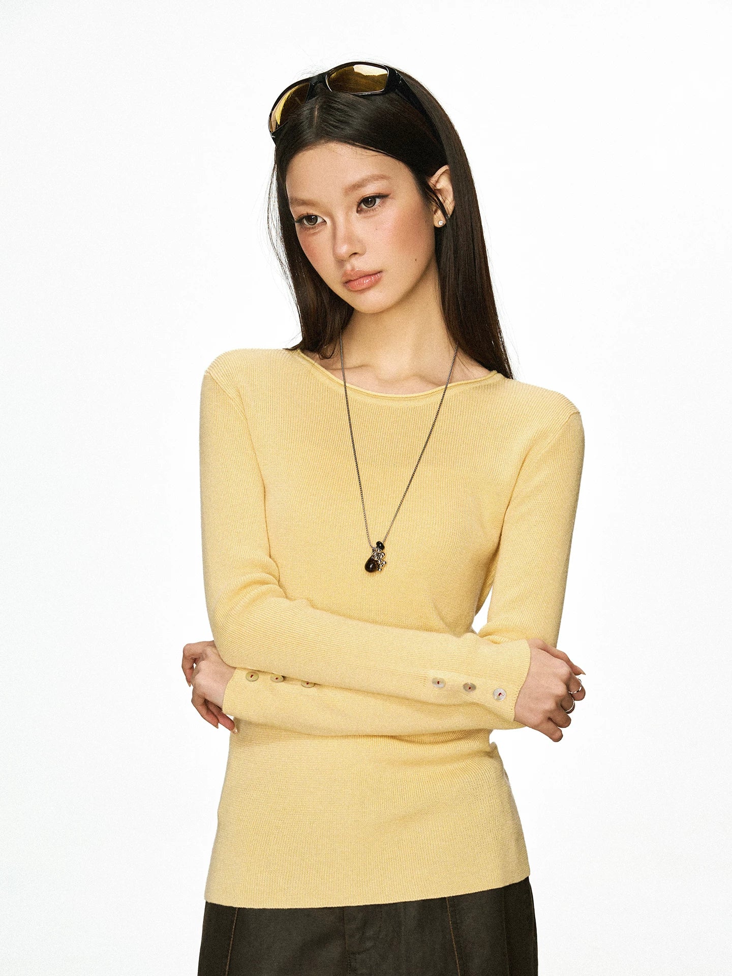 Cherry Melody American-Style Fitted Long-Sleeve Knit Top
