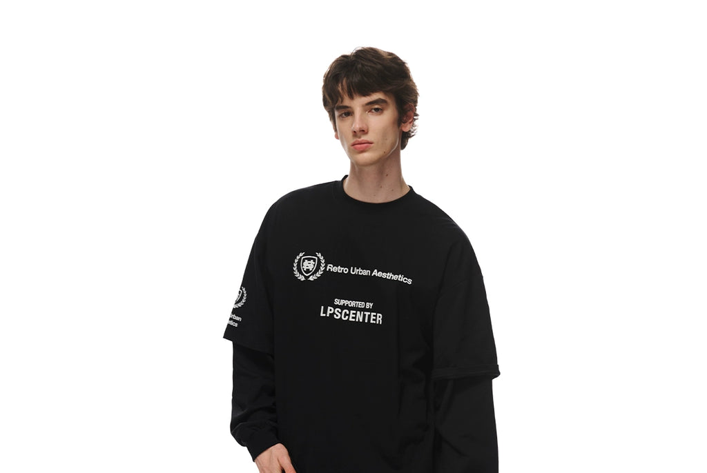 Loopsoon Fake Two-piece Creative Print Design Long Sleeve