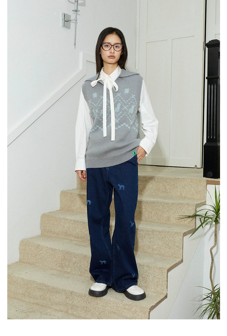 MoodLikeMe Laser-burned Cat and Dog Jeans