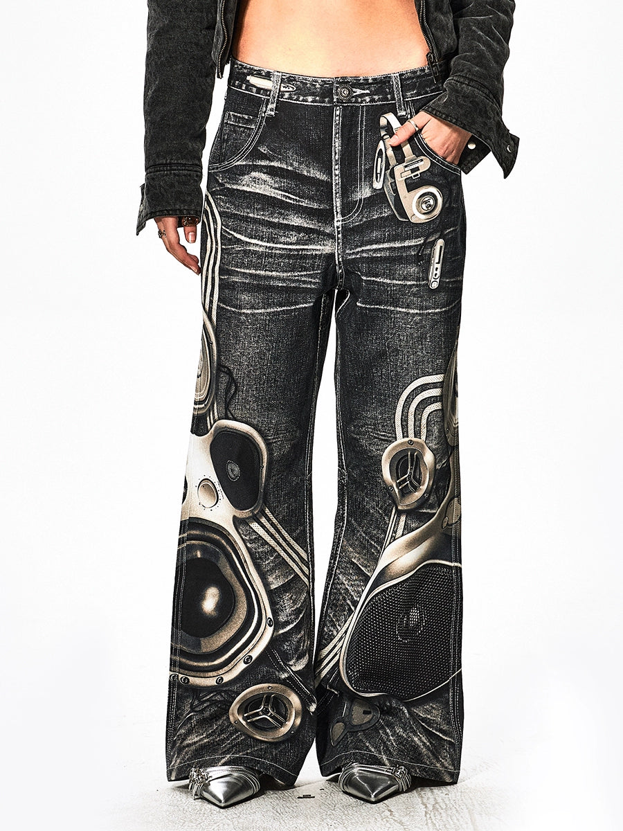 DND4DES Niche Design Printed Electronic Micro-straight Pants