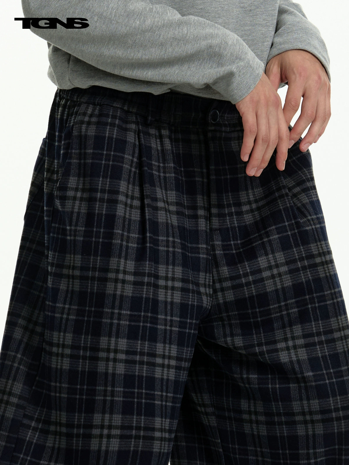 TGNS Vintage Abraded Plaid Wide Leg Pants