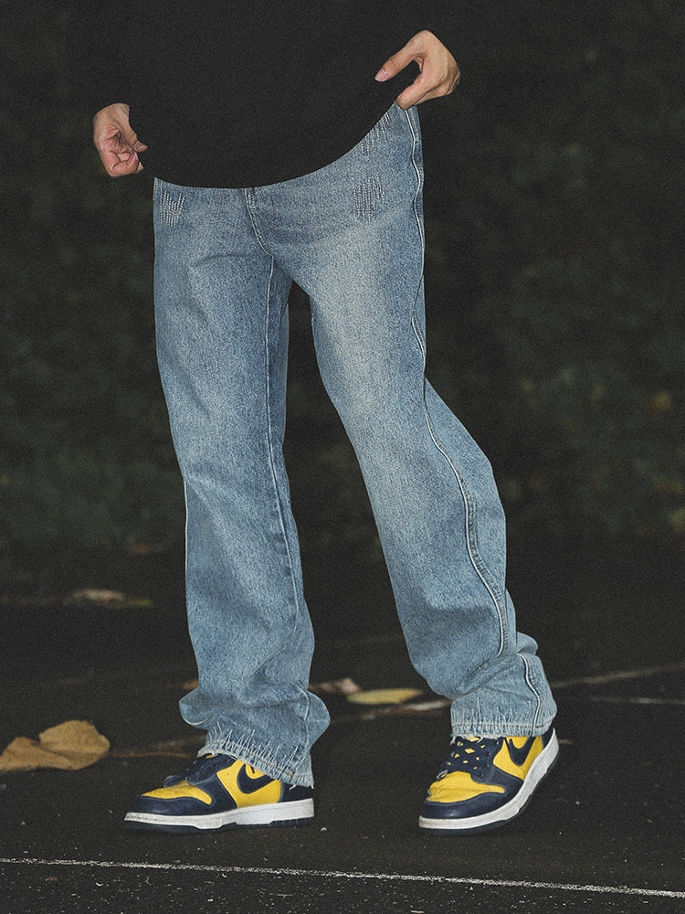 UNTILWERICH Straight-embroidered Loose Casual Hip-hop Jeans