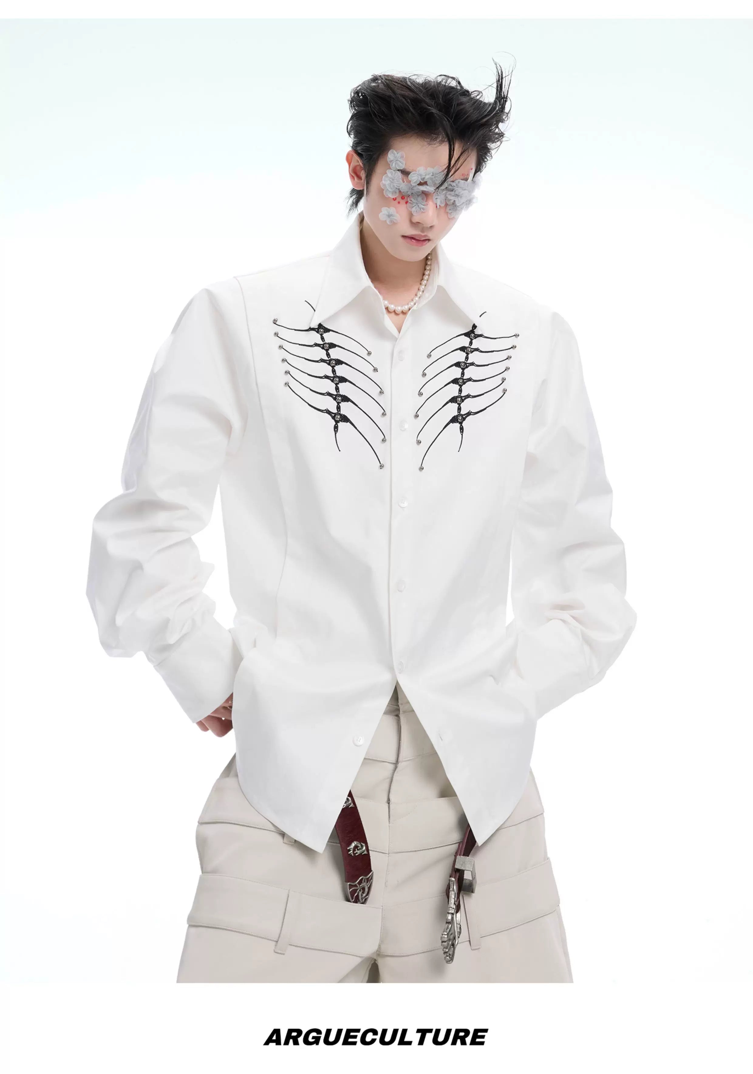 ArguECulturE Niche Embroidered Riveted Long-sleeved Shirt