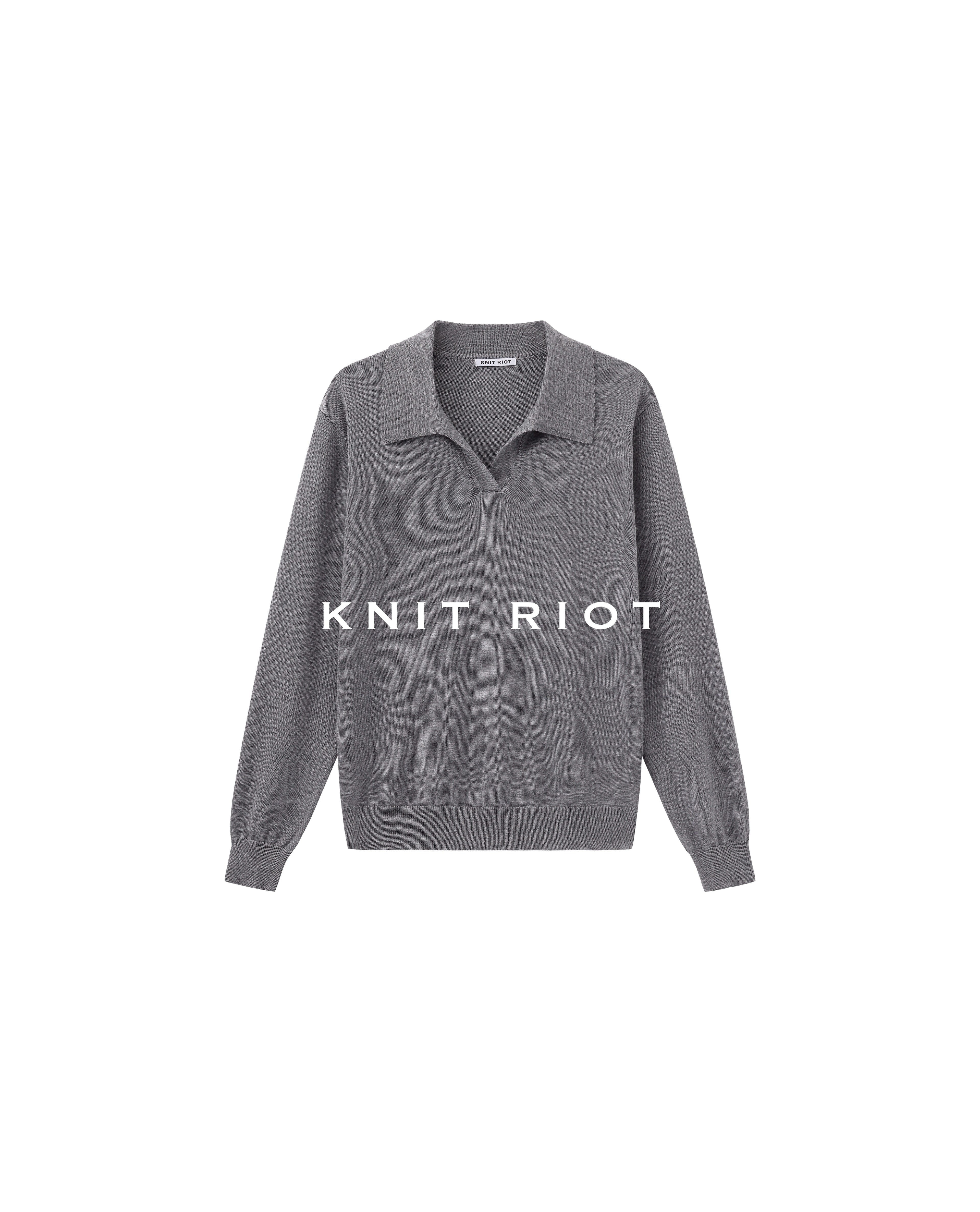 KNITRIOT Lapel Simple Polo Slack Knitted Long Sleeves