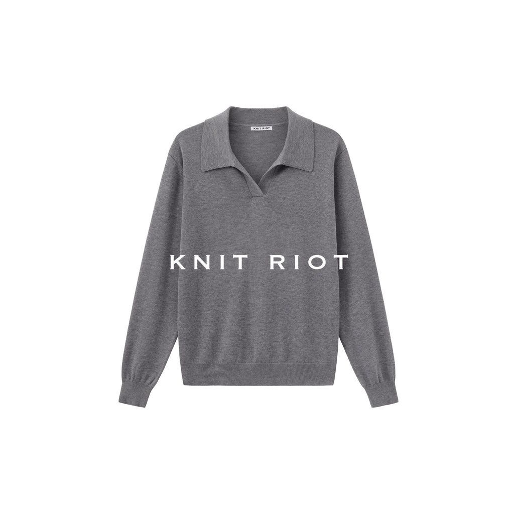 KNITRIOT Lapel Simple Polo Slack Knitted Long Sleeves