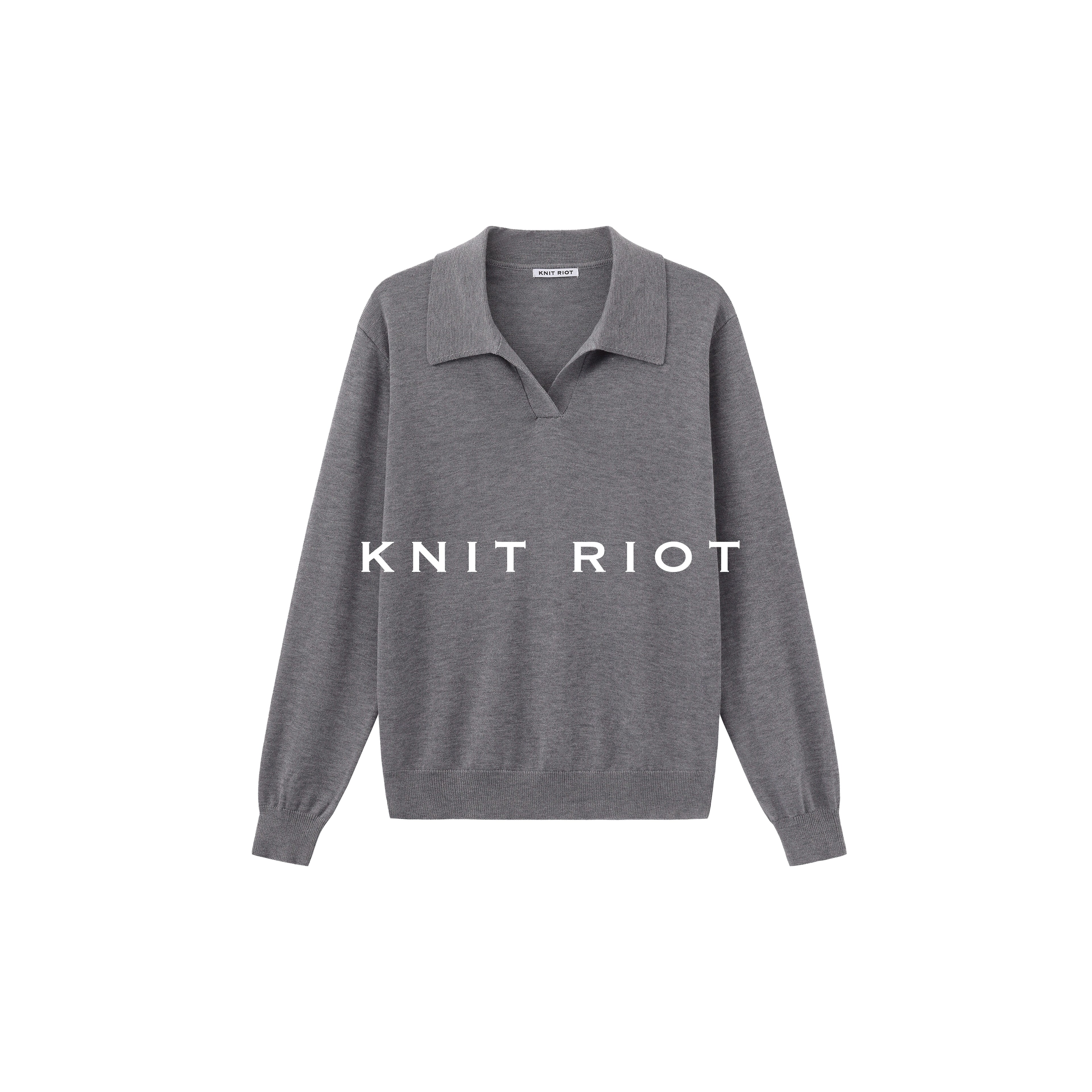 KNITRIOT Lapel Simple Polo Slack Knitted Long Sleeves