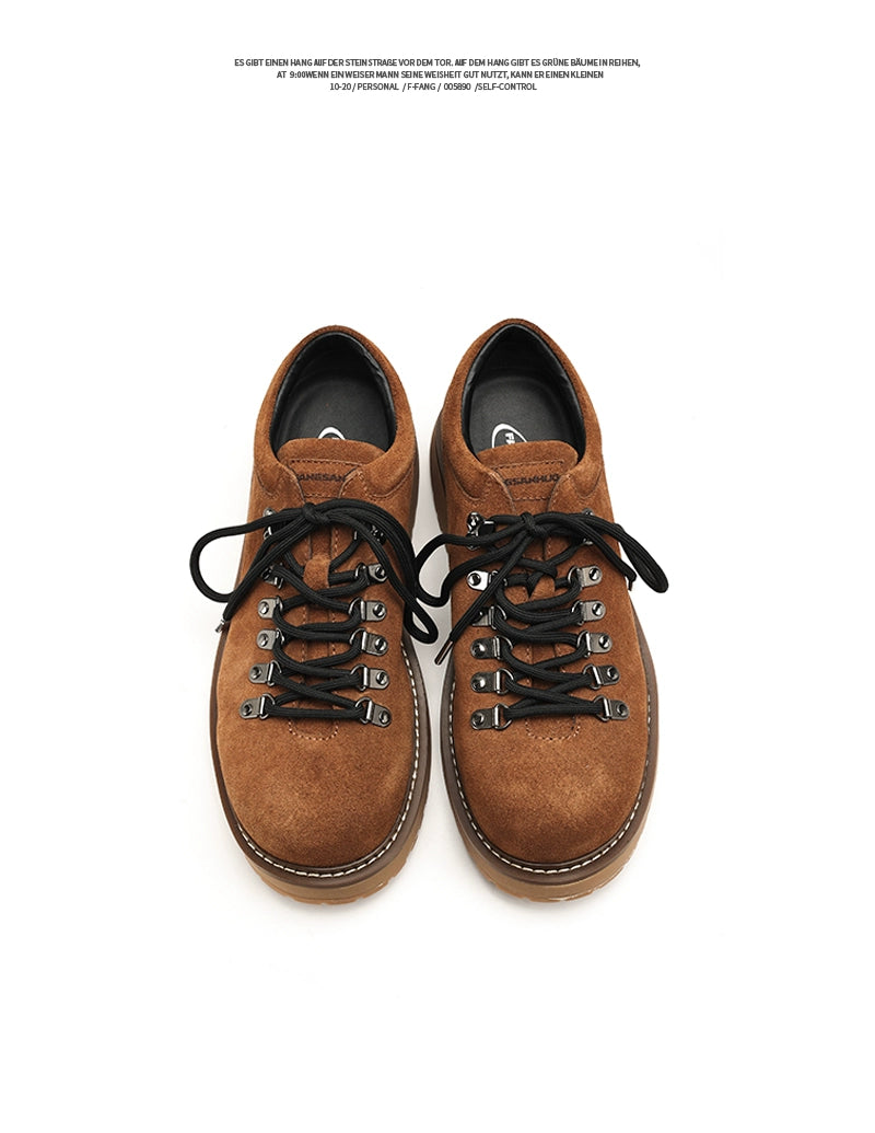 FANGSANHUO Retro Tooling Shoes Platform Heightening Suede Leather Shoes