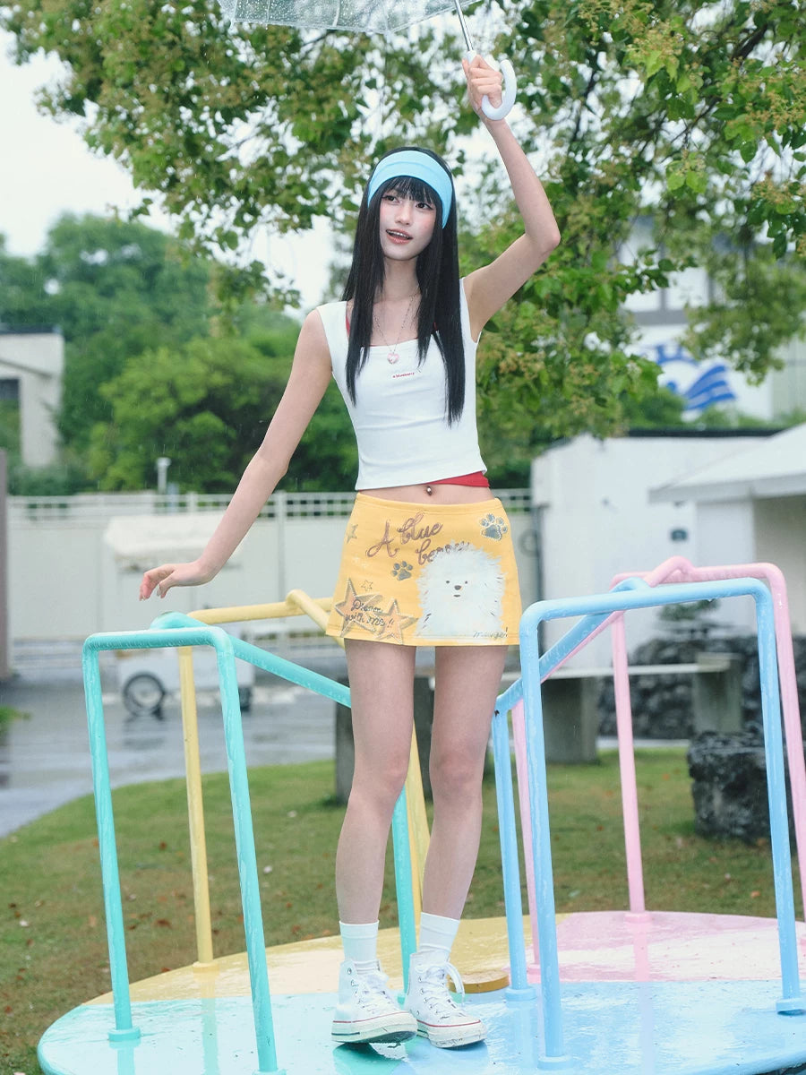 Ablueberry Puppy Print Slim Skirt