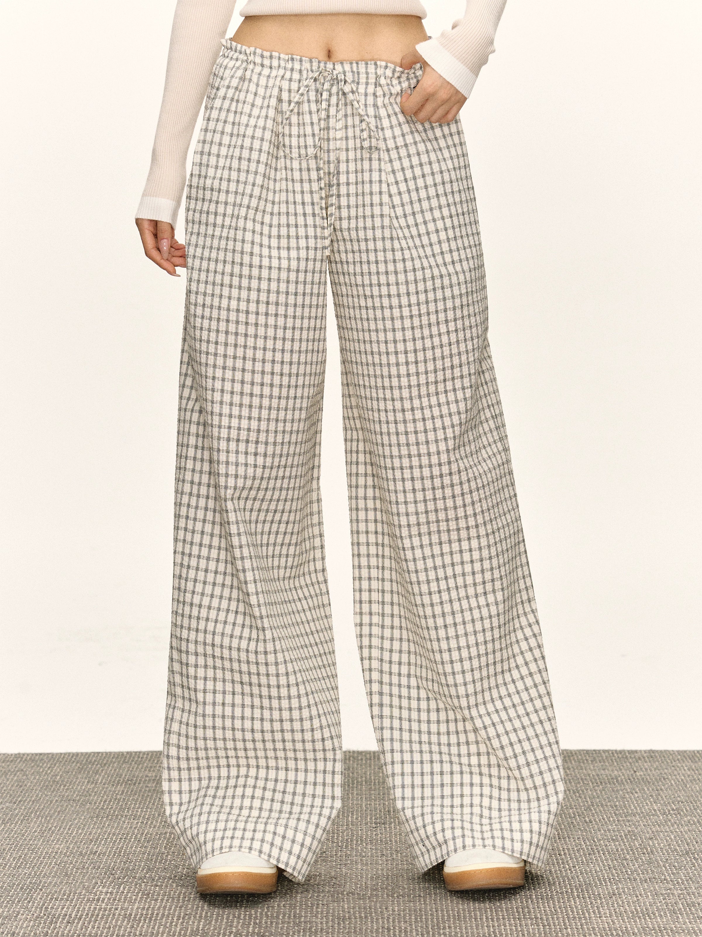 Ariseism Vintage Thin Plaid Casual Pants