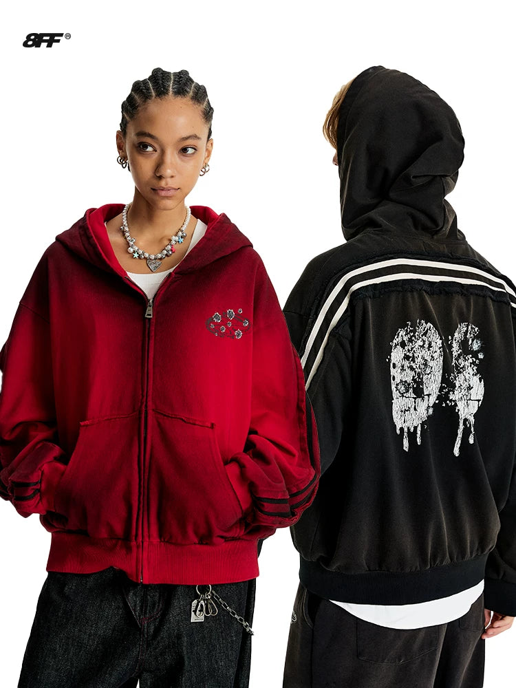 8FF Old Spray-colored Printed Hooded Jacket