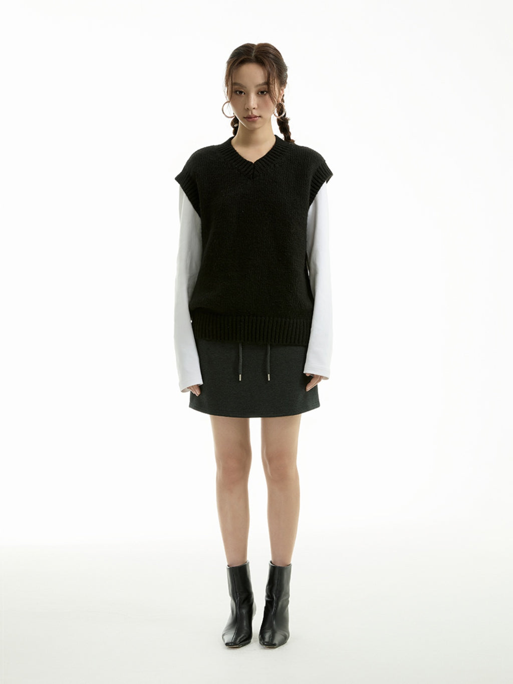 FUNKYFUN  Needle Sleeve Head V Neck Knitting Sweater Vest