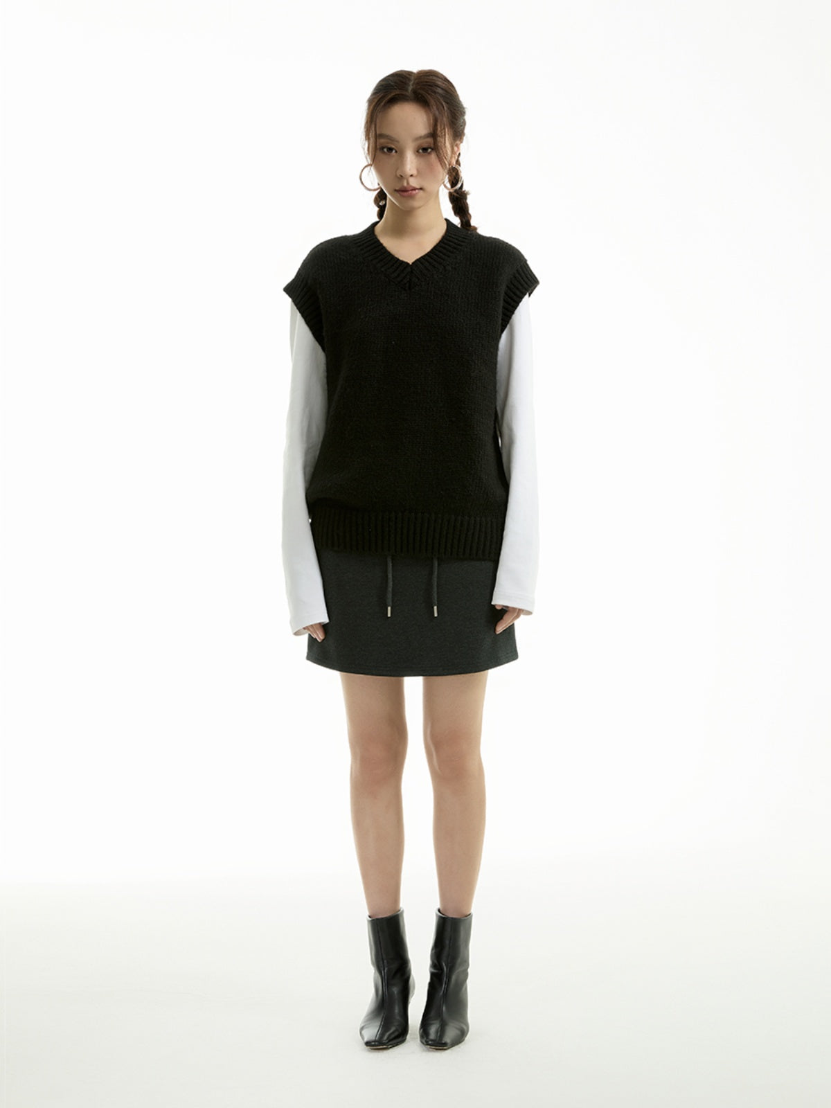 FUNKYFUN  Needle Sleeve Head V Neck Knitting Sweater Vest