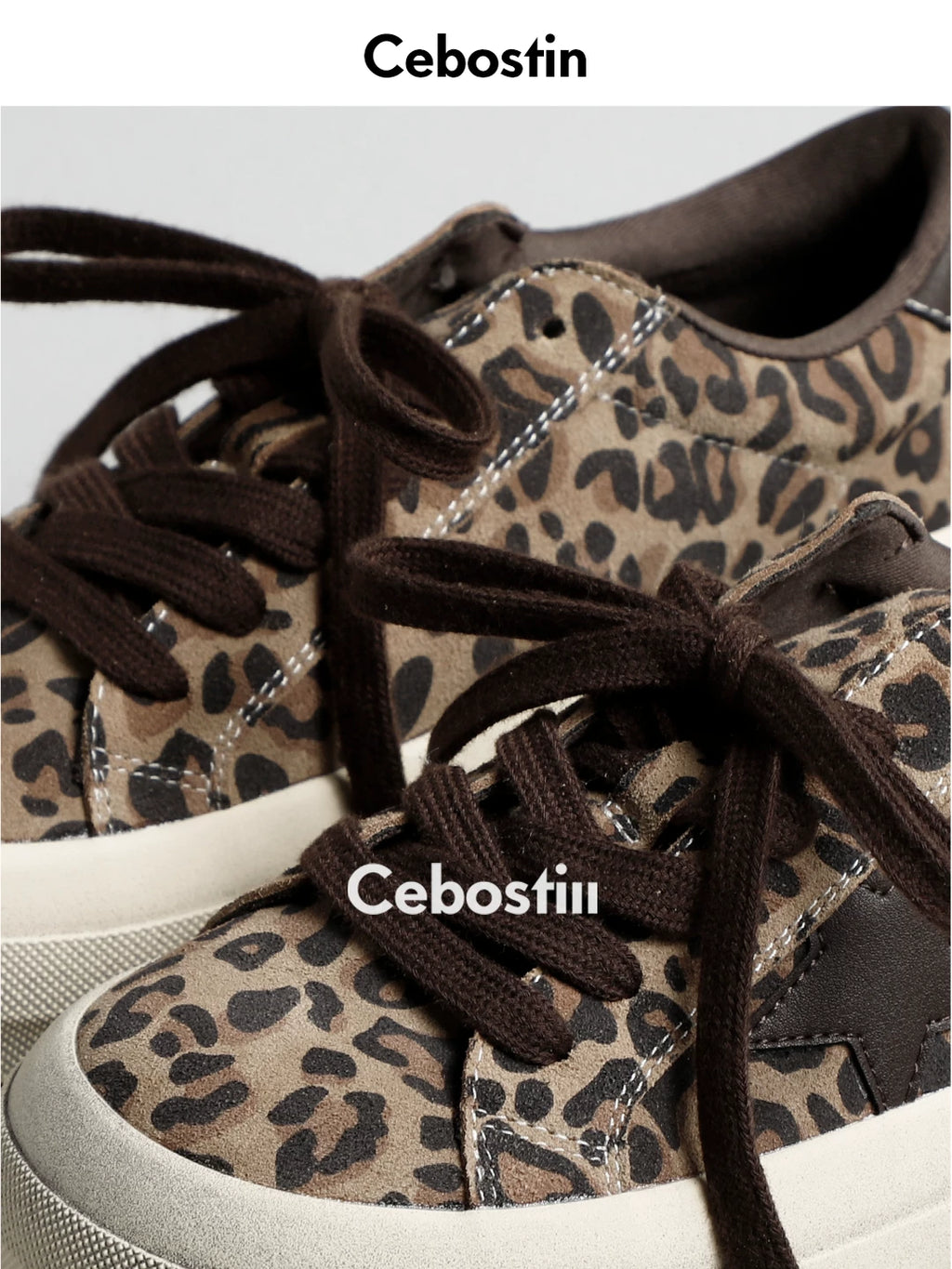 Cebostin Heightened Leopard Print Star Lace-up Shoes