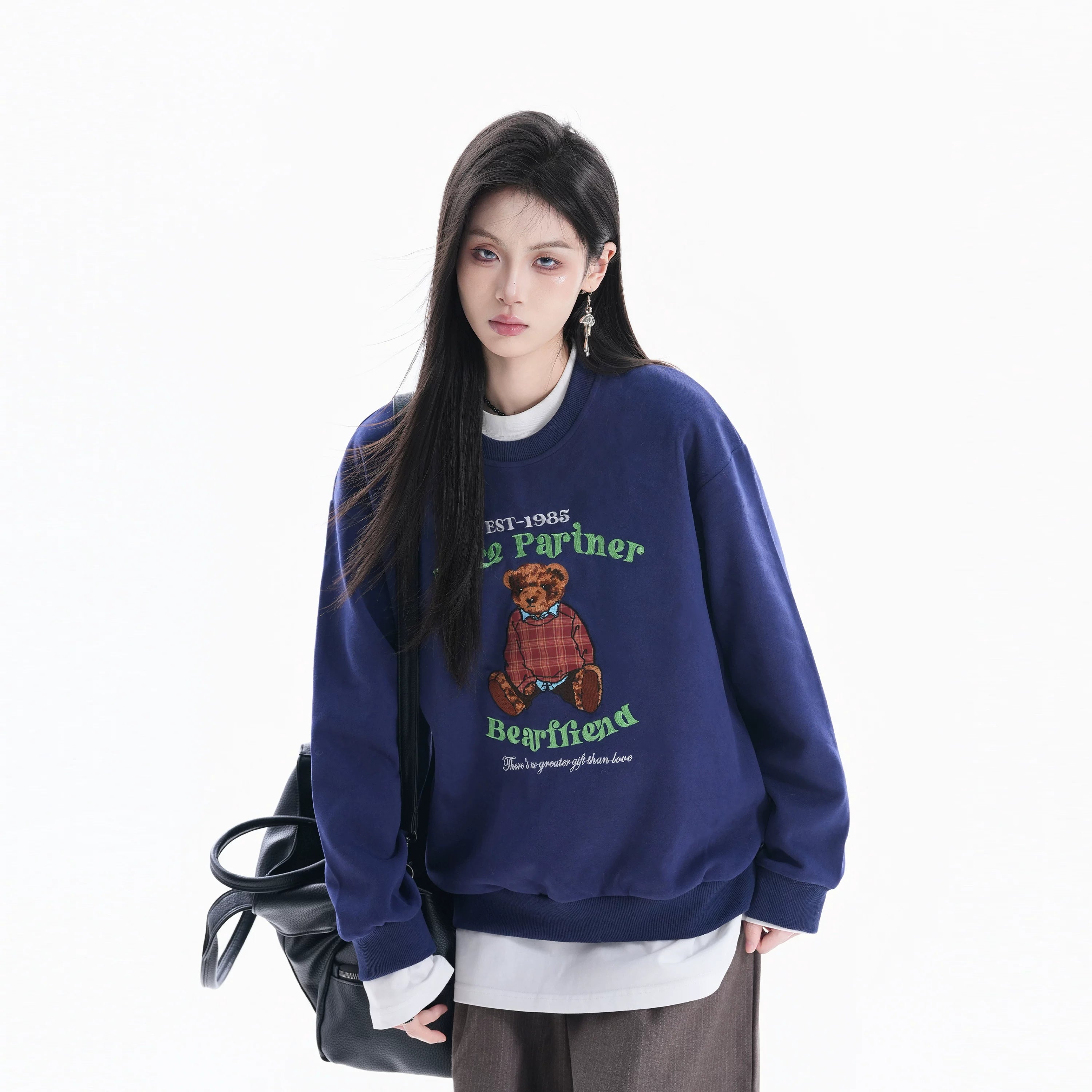 Zuocisankon Personality Cute Bear Print Long Sleeve