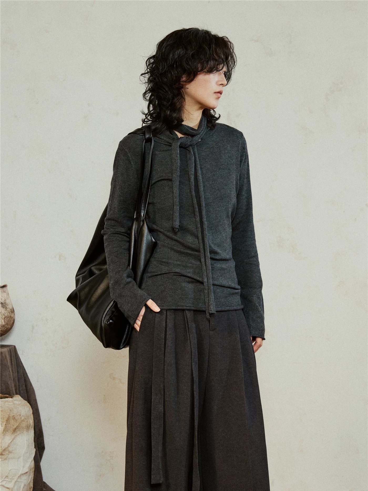 SUNYVONNE Lazy Wind Strap Knitted Long Sleeve