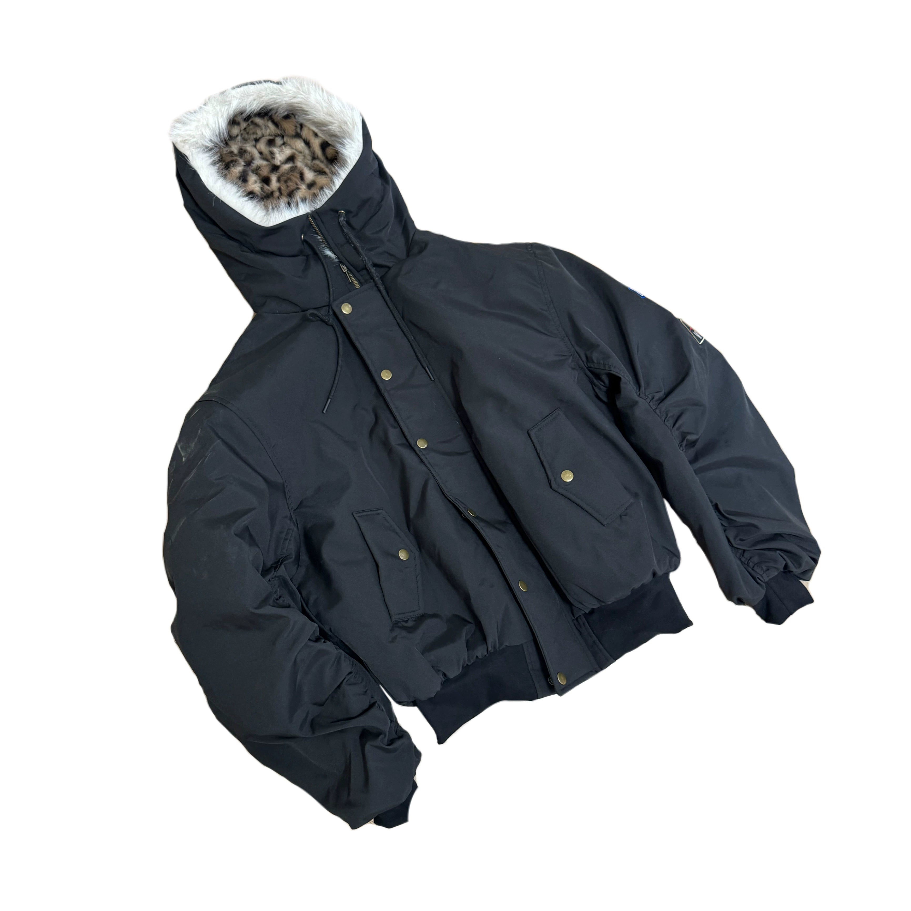 URRRGE Vintage Leopard Print Hooded Fur Collar Jacket