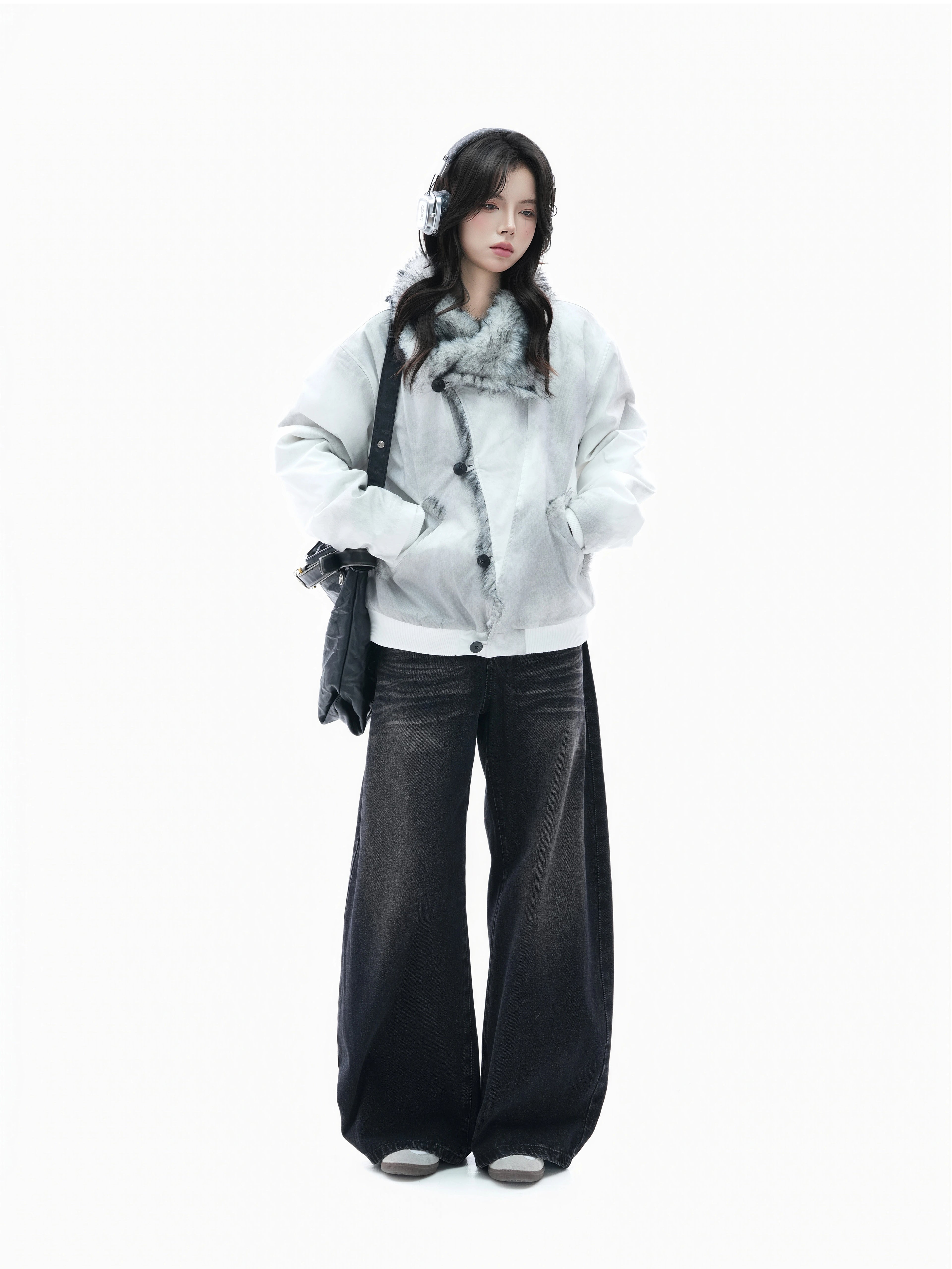 Zuocisankon Plush Lapel Diagonal Buckle Tie-dyed Cotton Jacket