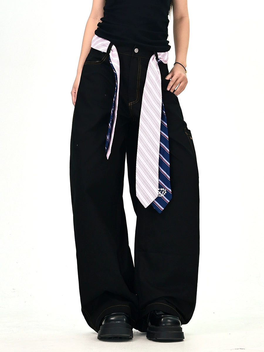 Mershier Tie Design Loose Jeans