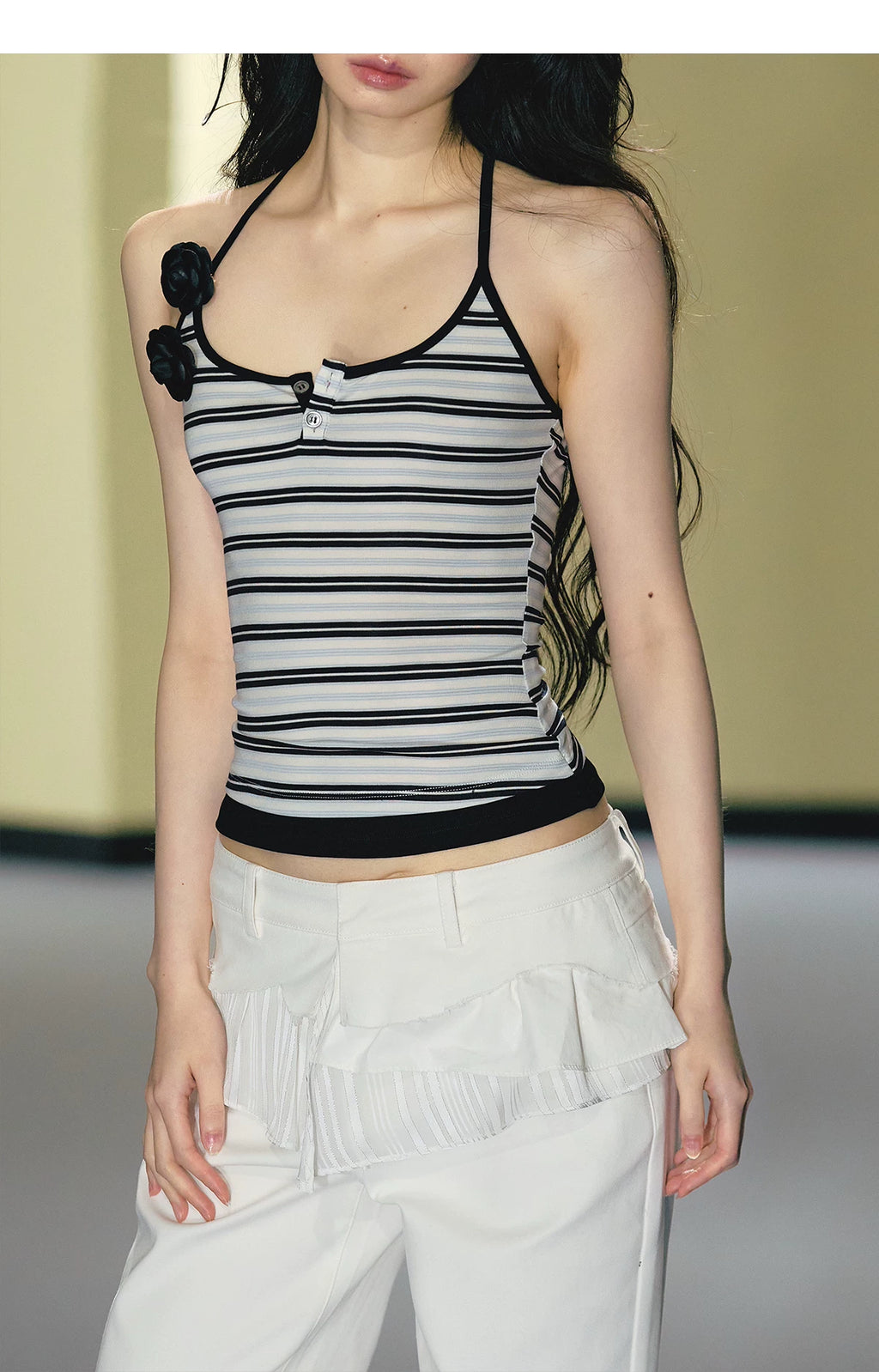 AGAM Fake Two-piece Striped Contrasting Slim Sling